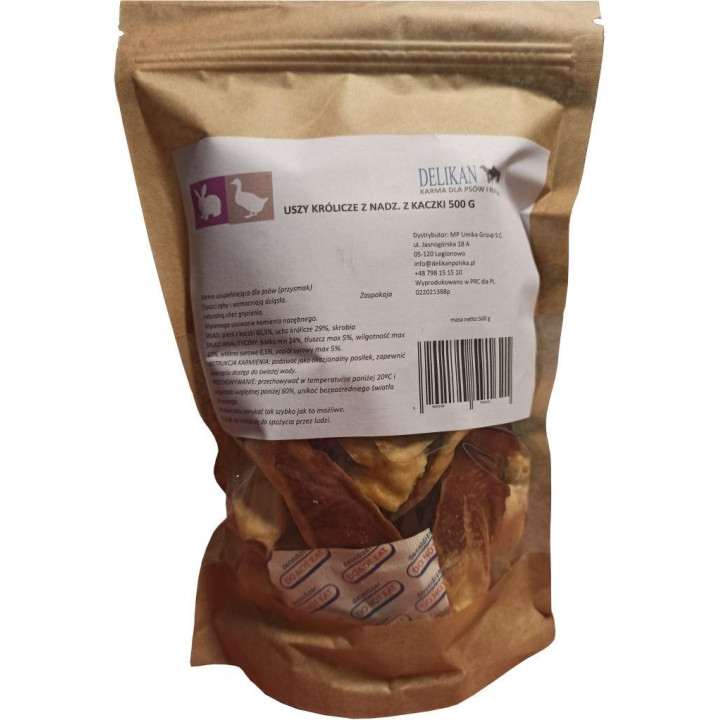 Uszy Królicze z nadzieniem z kaczki 500 g, naturalny przysmak Delikan
