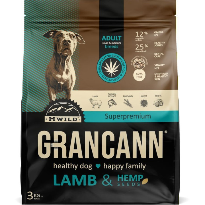 Grancann Lamb & Hemp seeds adult small & medium 3 kg