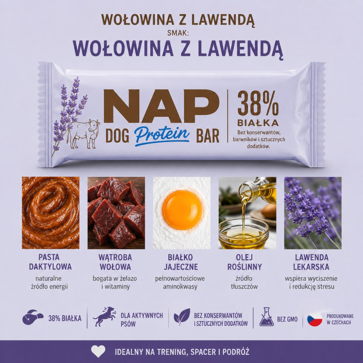 NAP Batonik Proteinowy dla Psa – Wołowina z Lawendą, 50 g