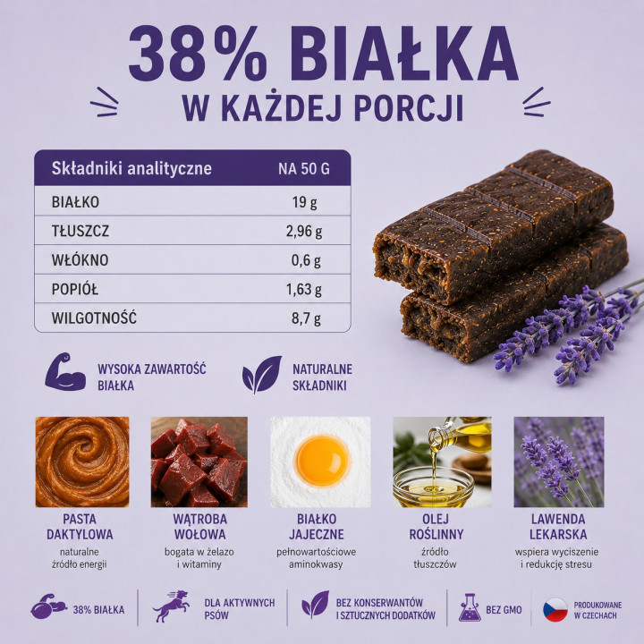NAP Batonik Proteinowy dla Psa – Wołowina z Lawendą, 50 g