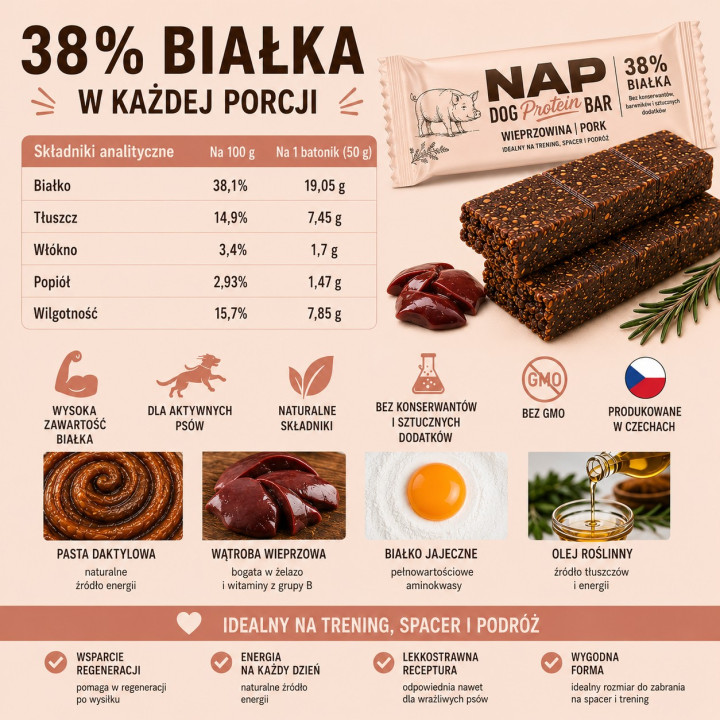 NAP Batonik Proteinowy dla Psa Wieprzowina 50 g