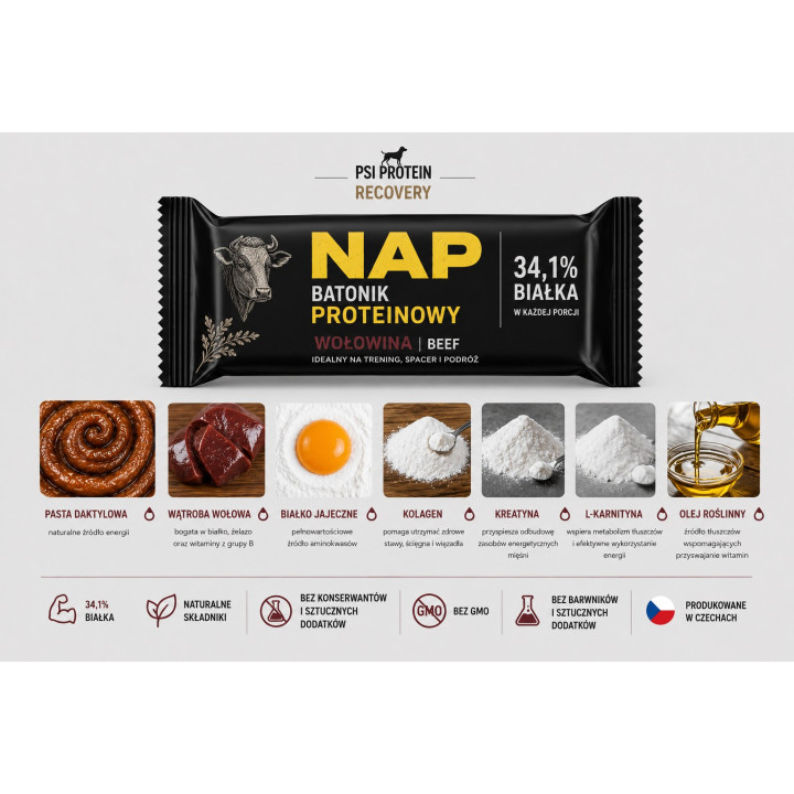 NAP Recovery Batonik Proteinowy dla Psów Wołowina 50 g | Regeneracja po wysiłku