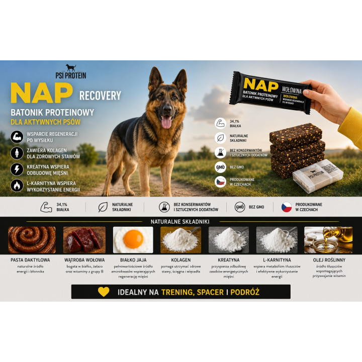 NAP Recovery Batonik Proteinowy dla Psów Wołowina 50 g | Regeneracja po wysiłku