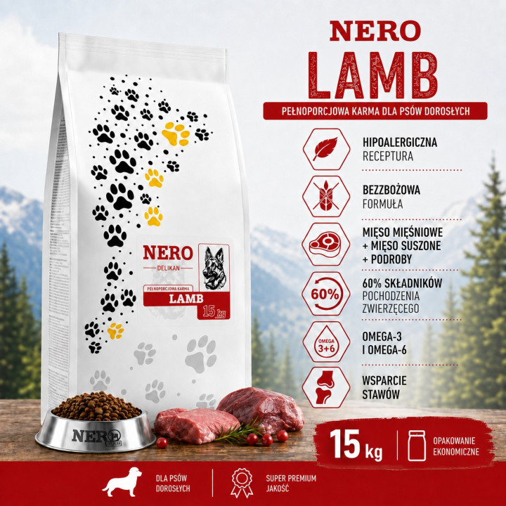 Nero Delikan Lamb 15 kg, karma z jagnięcina dla dorsłych psów