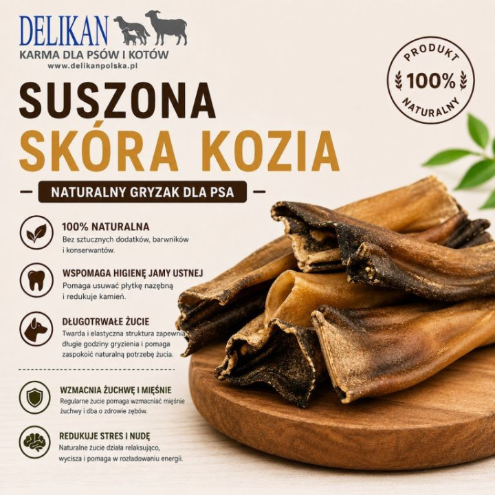 Skóra z Kozy  1 kg -  Naturalny Przysmak dla Psa
