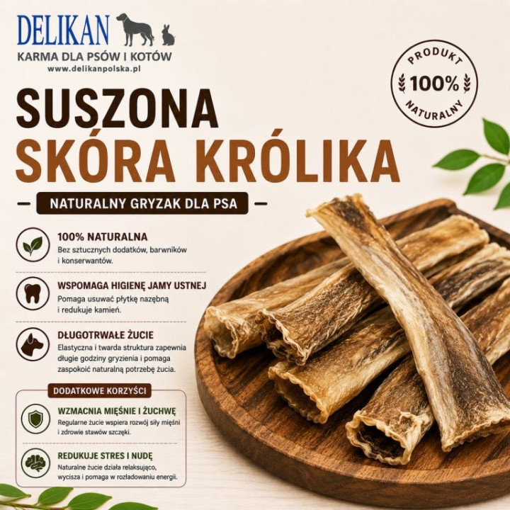 Skóra z Królika  1 kg -  Naturalny Przysmak dla Psa
